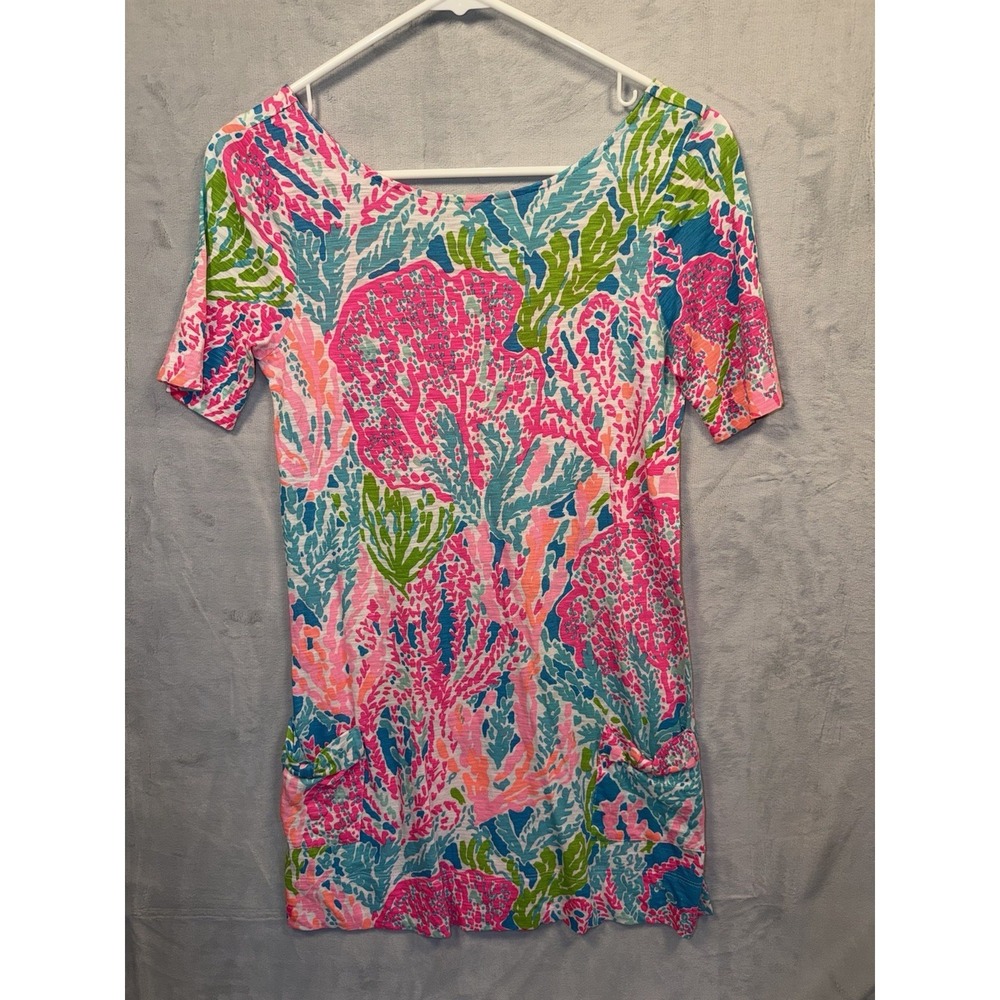 Lilly Pulitzer Girls Esme Knit Dress Lets Cha Cha Pink Blue XL 12-14 53547G